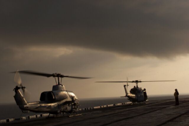 Image: U.S.M.C. AH-1 Cobra gunship and UH-1 Huey Helicopter