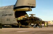 Image: AH-64 Apache helicopter is unloaded for Exercise Northern Edge 98.