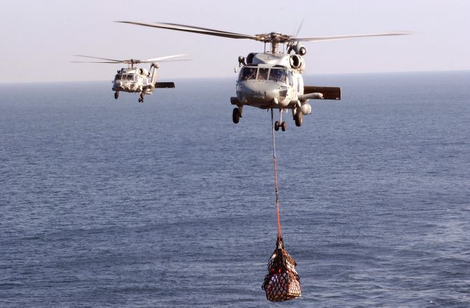 Two U.S. Navy “Seahawk” helicopters